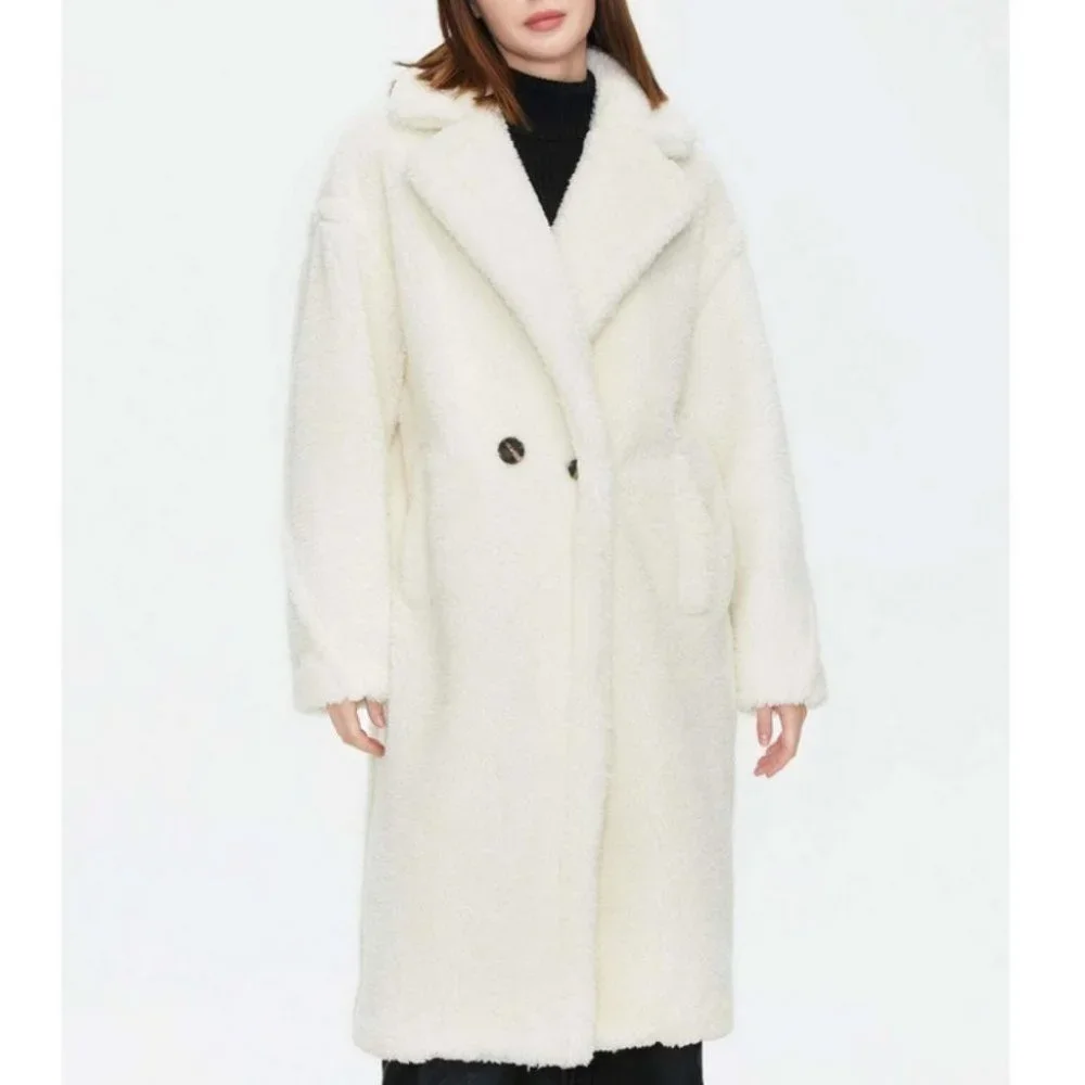 Cream Faux fur oversized button front pocket Teddy Coat - Picture 9 of 11